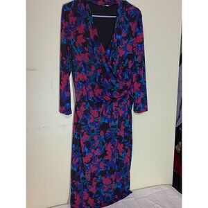 Talbots Large Womens Floral Faux Wrap Dress Long Sleeves